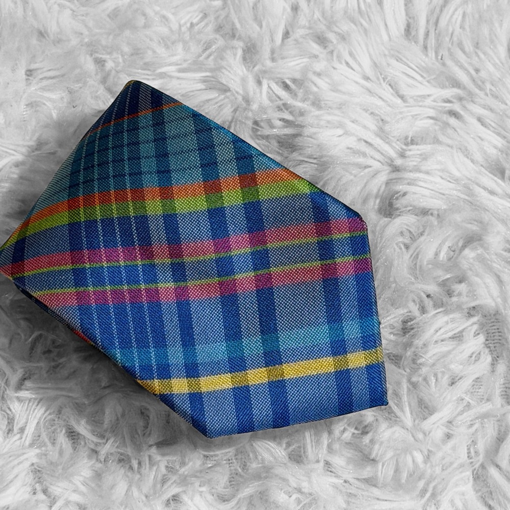 IZOD‎ Necktie Mens Blue Plaid 100% Silk 60" Multicolored Preppy Formal Accessory